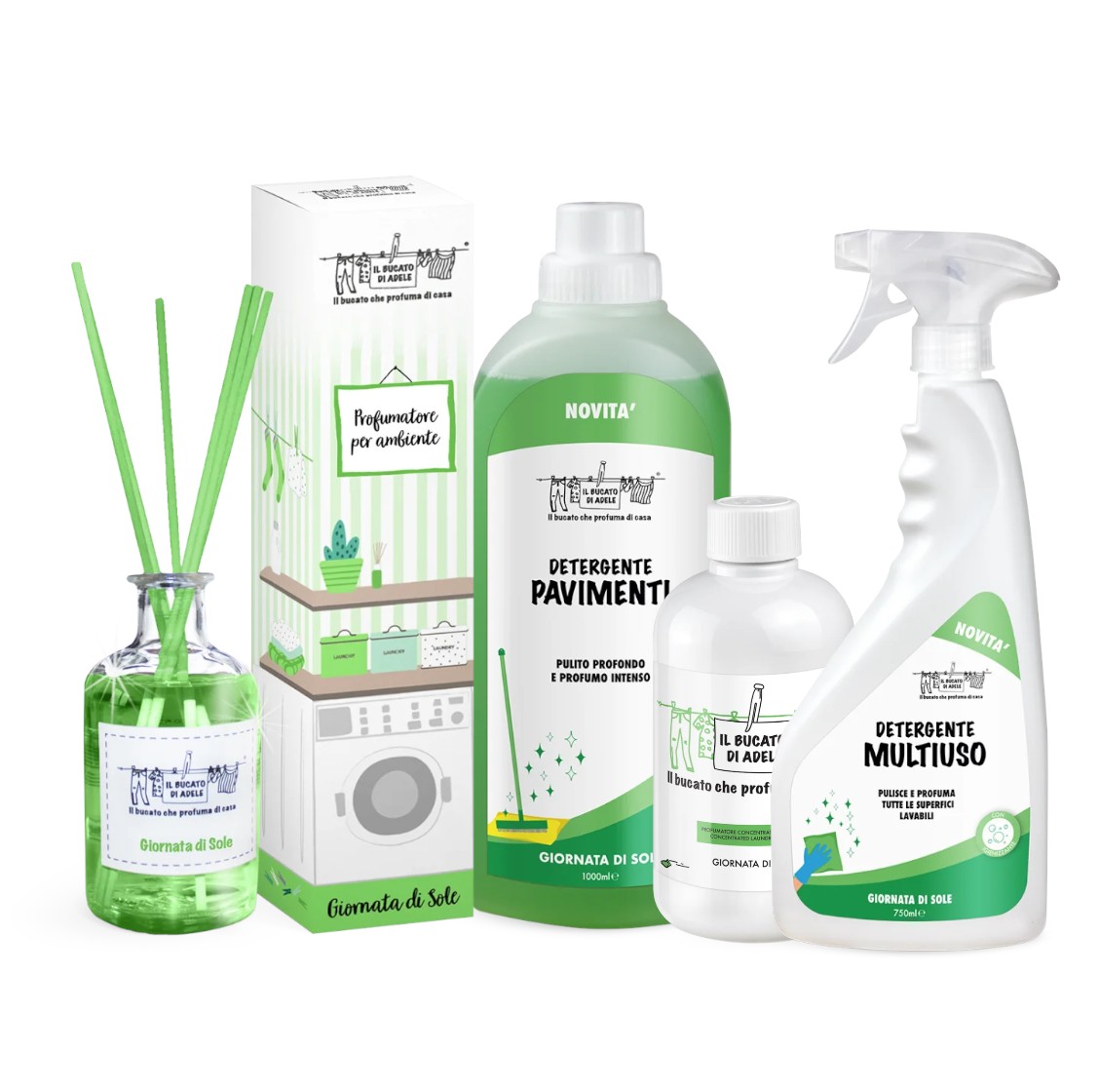 SUNNY DAY HOME BUNDLE = HOME DIFFUSER+FLOOR CLEANER+ MULTYPURPOSE + LAUNDRY PERFUME 500ml